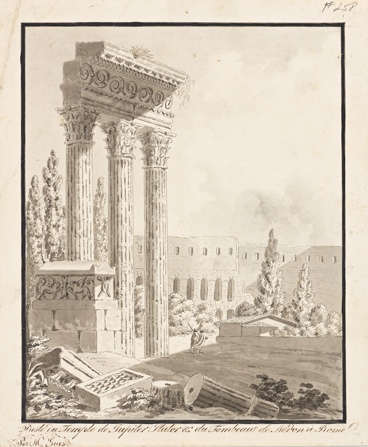 FRENCH SCHOOL, EARLY 19TH CENTURY The Temple of Jupiter and the Tomb of Nero, with the Colosseum in the Distance.